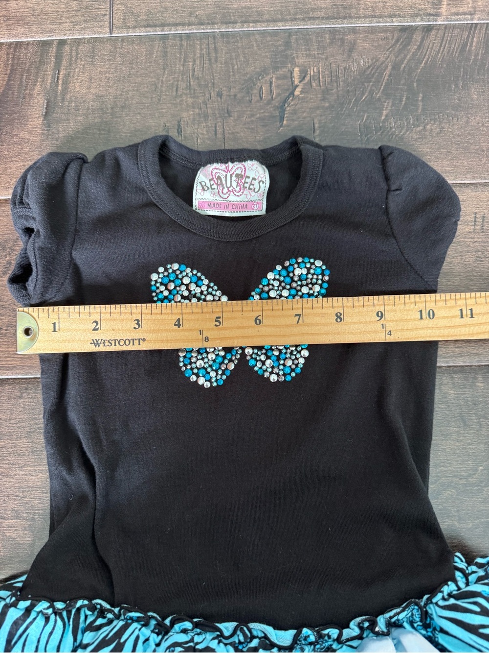 💜3/$15 Beautees Black & Blue Rhinestone Butterfly Zebra Print Tutu Dress 3T - Picture 7 of 9